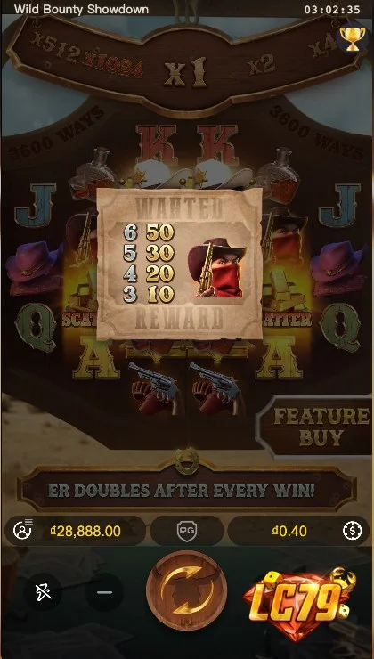 Cuộn quay khung vàng Wild Bounty Showdown.