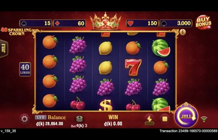 Ảnh bảng biểu tượng & tính năng game 40 Sparkling Crown (slot JILI) chơi tại LC79