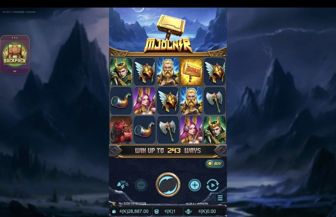 Ảnh giao diện chính game Mjolnir (slot JDB) chơi tại LC79
