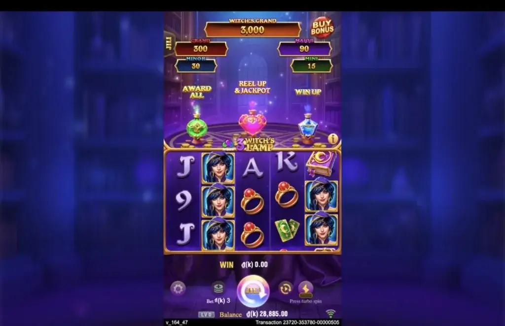 Ảnh giao diện chính game 3 Witch's Lamp (slot JILI) chơi tại LC79