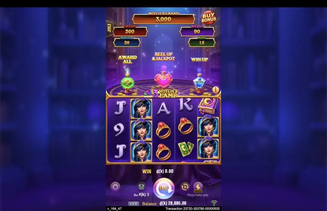 Ảnh giao diện chính game 3 Witch's Lamp (slot JILI) chơi tại LC79