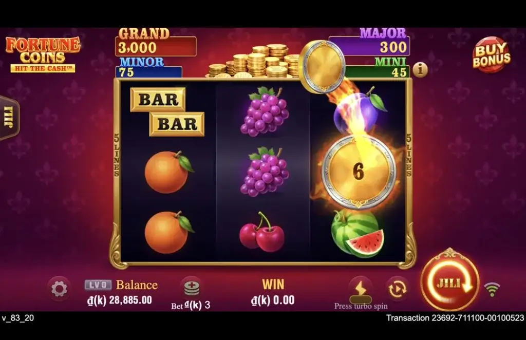Ảnh giao diện chính game Fortune Coins (slot JILI) chơi tại LC79