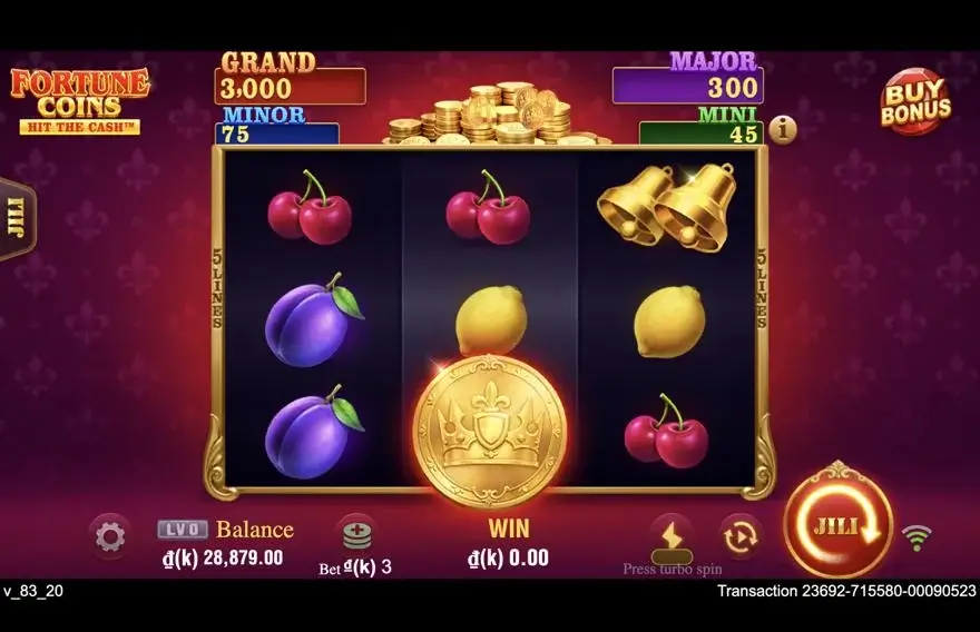 Ảnh bảng biểu tượng & tính năng game Fortune Coins (slot JILI) chơi tại LC79
