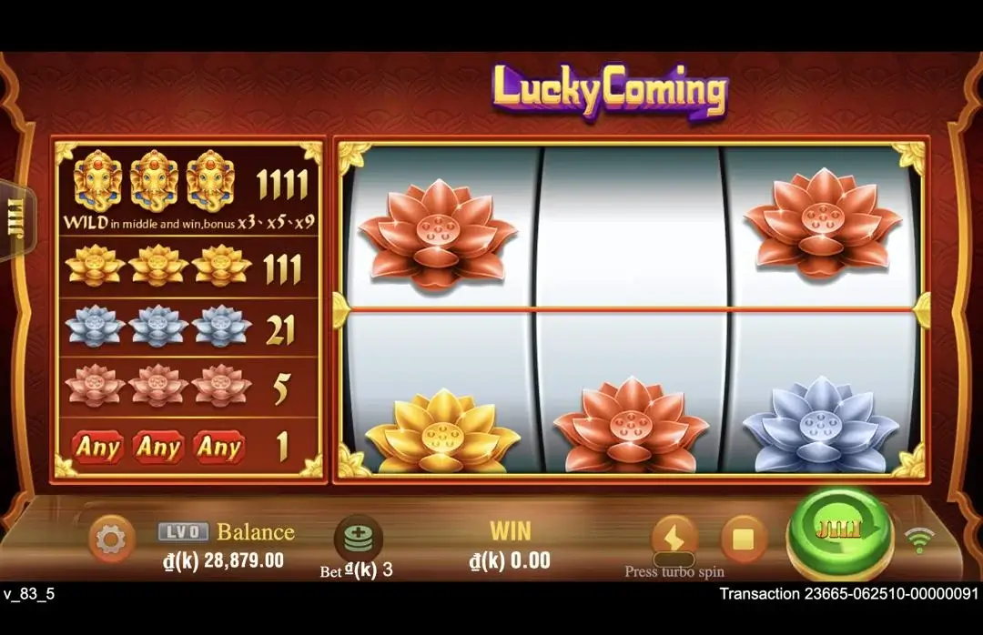 Ảnh giao diện chính game Lucky Coming (slot JILI) chơi tại LC79