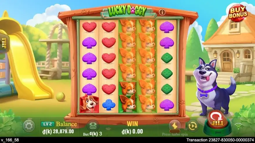 Ảnh bảng biểu tượng & tính năng game Lucky Doggy (slot JILI) chơi tại LC79