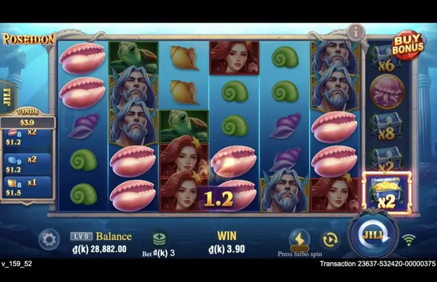 Ảnh bảng biểu tượng & tính năng game Poseidon (slot JILI) chơi tại LC79