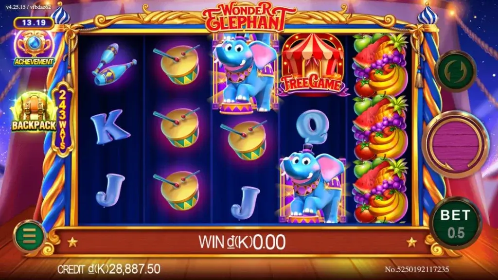 Ảnh giao diện chính game Wonder Elephant (slot JDB) chơi tại LC79
