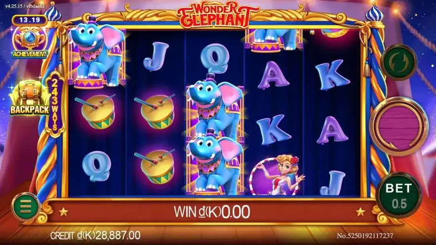 Ảnh màn hình gameplay game Wonder Elephant (slot JDB) chơi tại LC79