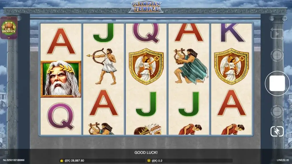 Ảnh giao diện chính game Olympian Temple (slot JDB) chơi tại LC79