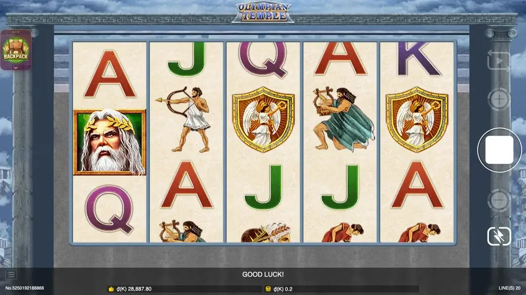 Ảnh giao diện chính game Olympian Temple (slot JDB) chơi tại LC79