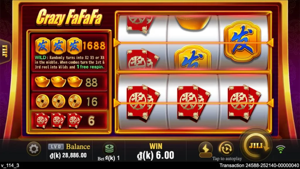 Ảnh giao diện chính game Crazy FaFaFa (slot JILI) chơi tại LC79