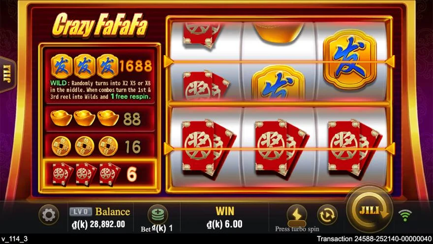 Ảnh màn hình gameplay game Crazy FaFaFa (slot JILI) chơi tại LC79