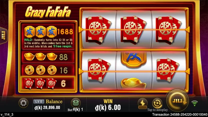 Ảnh bảng biểu tượng & tính năng game Crazy FaFaFa (slot JILI) chơi tại LC79