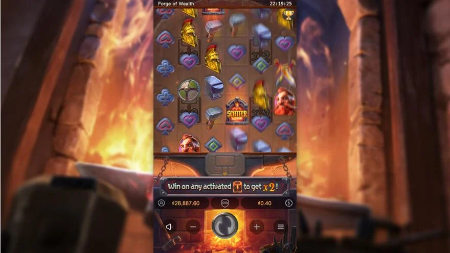 Ảnh bảng biểu tượng & tính năng game Forge of Wealth (slot PG) chơi tại LC79