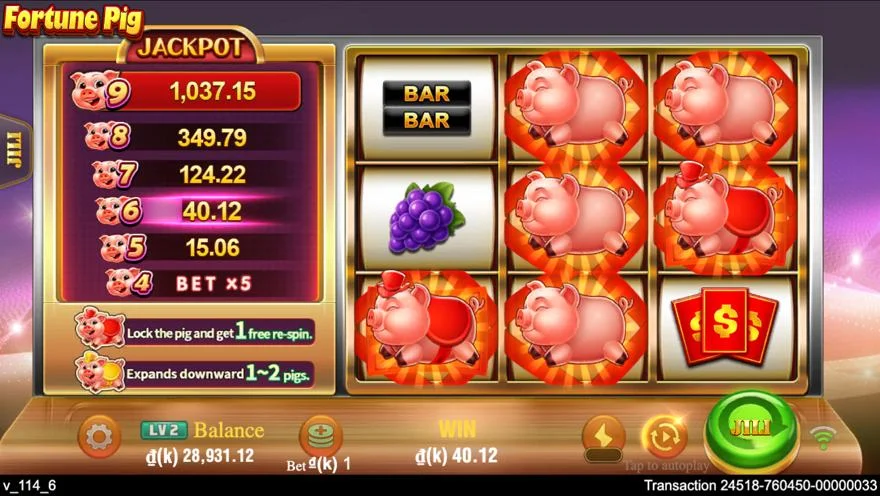 Ảnh màn hình gameplay game FortunePig (slot JILI) chơi tại LC79