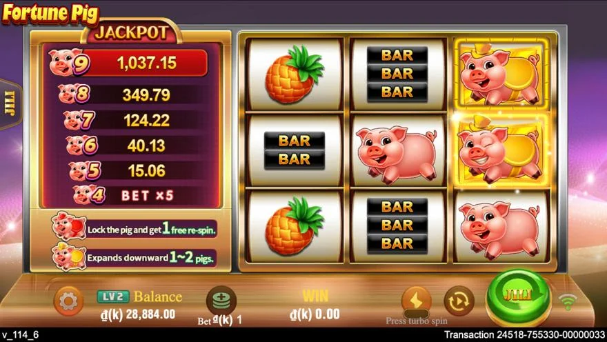 Ảnh bảng biểu tượng & tính năng game FortunePig (slot JILI) chơi tại LC79