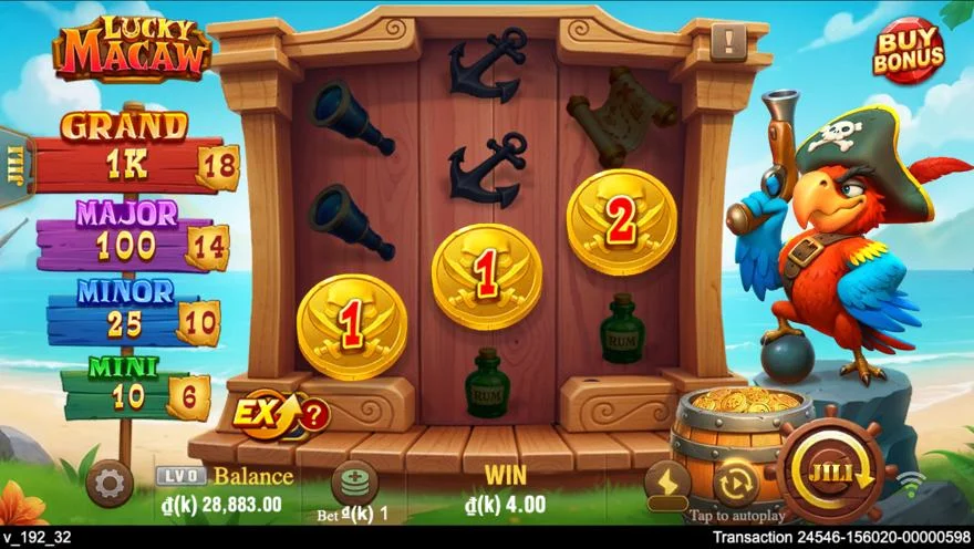 Ảnh màn hình gameplay game Lucky Macaw (slot JILI) chơi tại LC79